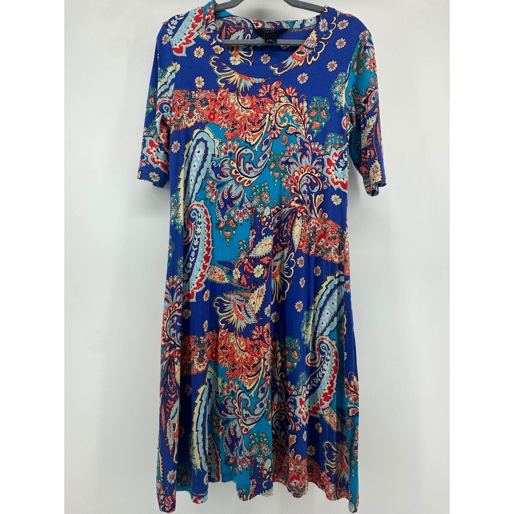 Investments Petites Blue Paisley Print Elbow Sleeve Knee Length Dress PM RN58909